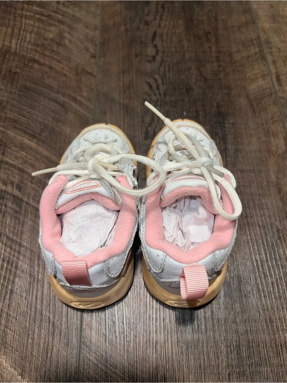 Vintage Nike Kids White and Pink Sneakers with Tan Sole